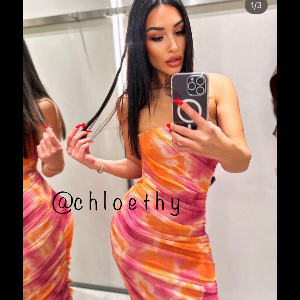 Zara PRINT DRESS WITH TULLE - Picture 2 of 16